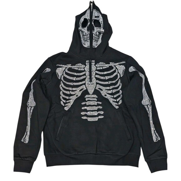 Guapi Skeleton Hoodie Mens M Rhinestone Hood Zip Limited Edition Halloween - Picture 1 of 16